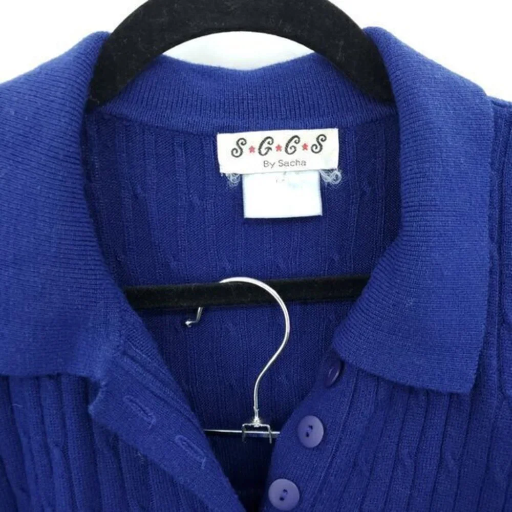 VTG 90s Matching Knit Polo Sweater/Pull On Full Length Straight Pants Set M Blue